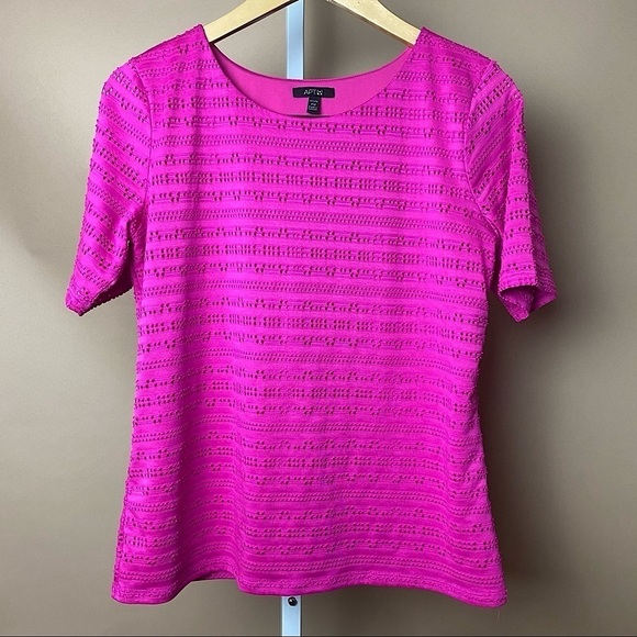 APT. 9 Petite Medium Hot Pink Geo Cut Out Lined Top Office Neon Modest - Picture 1 of 7